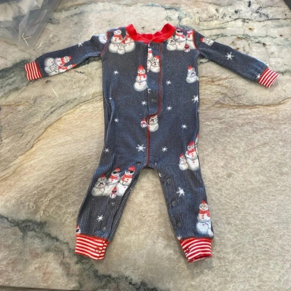 Pj salvage snowman one piece pajamas 3-6 months - Picture 1 of 8